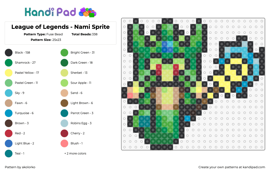 League of Legends - Nami Sprite - Fuse Bead Pattern by akolorko on Kandi Pad - nami,league of legends,lol,character,video game,green