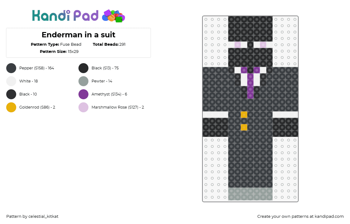 Enderman in a suit - Fuse Bead Pattern by celestial_kitkat on Kandi Pad - enderman,minecraft,video game,character,mysterious,suit,black