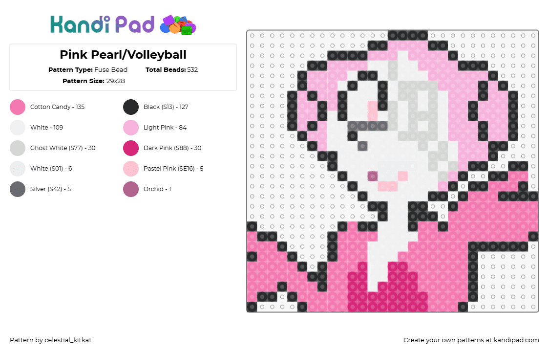 Pink Pearl/Volleyball - Fuse Bead Pattern by celestial_kitkat on Kandi Pad - pink pearl,volleyball,steven universe,character,cartoon,tv show,pink,white