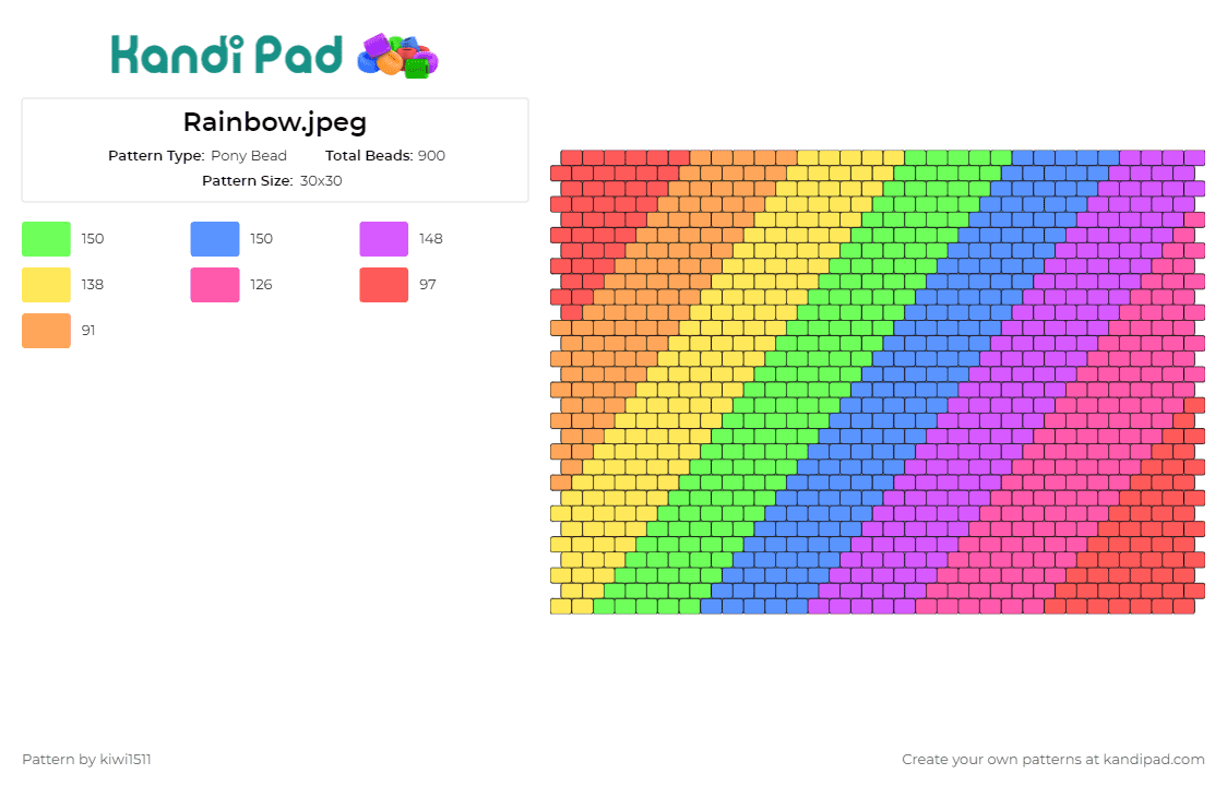 Rainbow.jpeg - Pony Bead Pattern by kiwi1511 on Kandi Pad - rainbow,stripes,colorful,panel,vibrant,spectrum,positivity,pride,infuse,burst