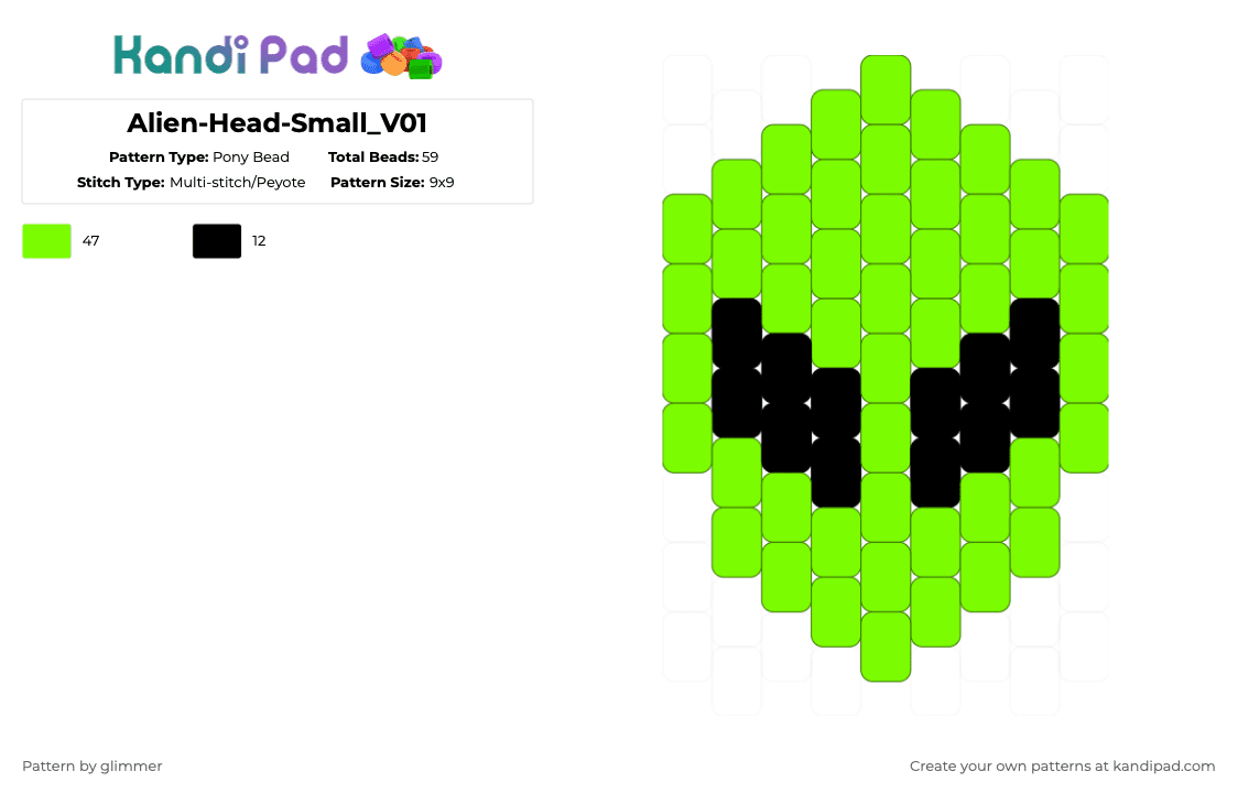 Alien-Head-Small_V01 - Pony Bead Pattern by glimmer on Kandi Pad - green