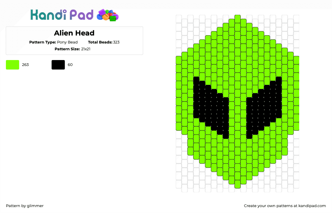 Alien Head - Pony Bead Pattern by glimmer on Kandi Pad - alien,martian,head,extraterrestrial,simple,black,green