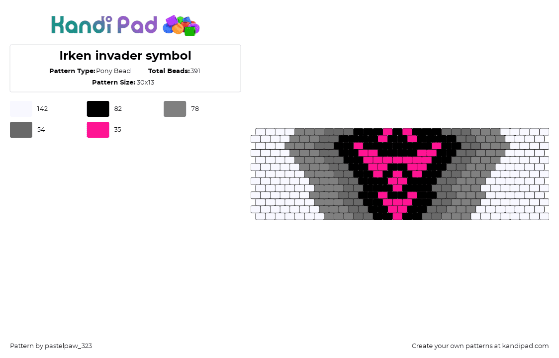 Irken invader symbol - Pony Bead Pattern by pastelpaw_323 on Kandi Pad - irken,invader zim,logo,symbol,cartoon,tv show,cuff,pink,gray,white