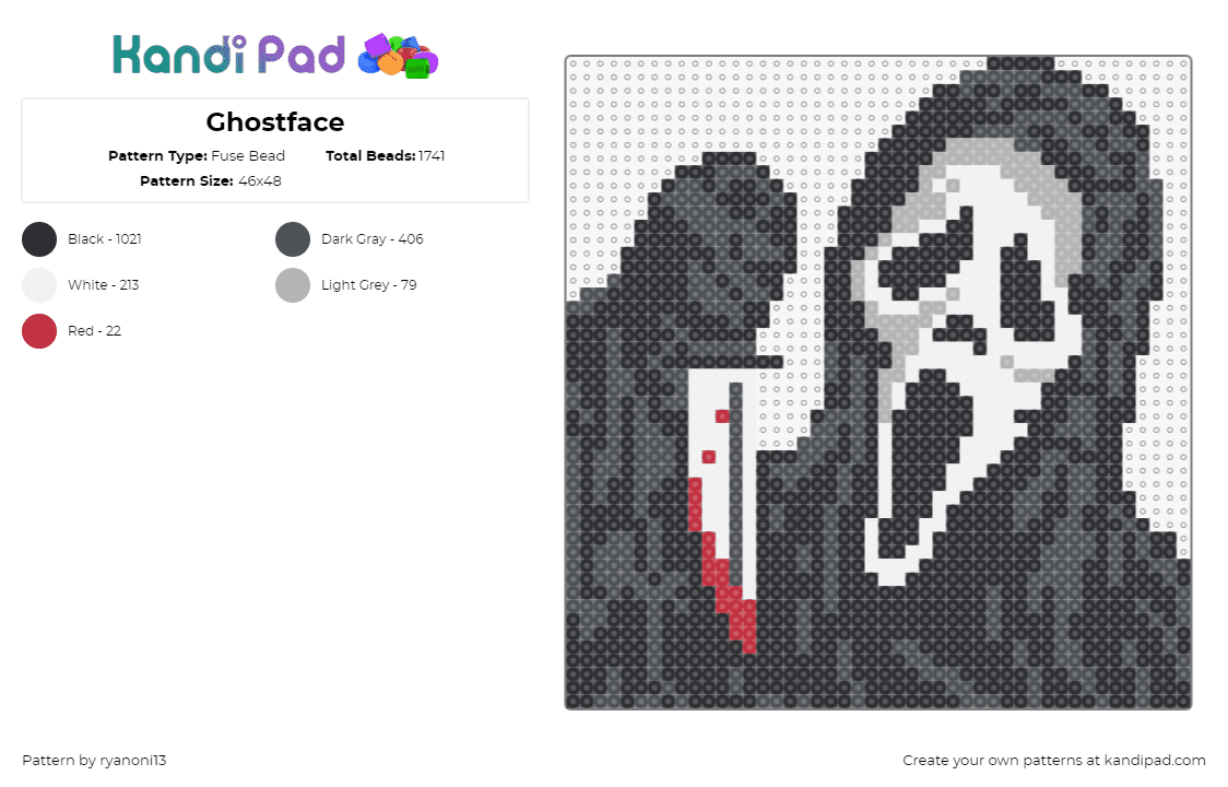 Ghostface - Fuse Bead Pattern by ryanoni13 on Kandi Pad - 