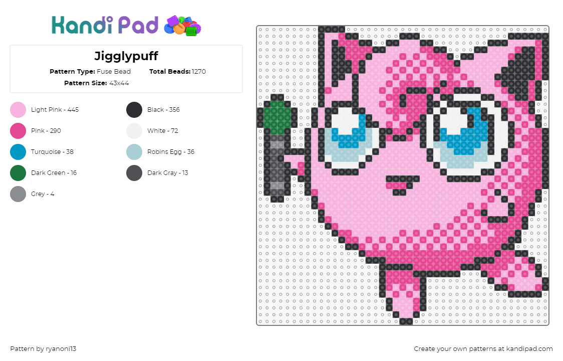 Jigglypuff - Fuse Bead Pattern by ryanoni13 on Kandi Pad - jigglypuff,pokemon,microphone,character,gaming,cute,pink