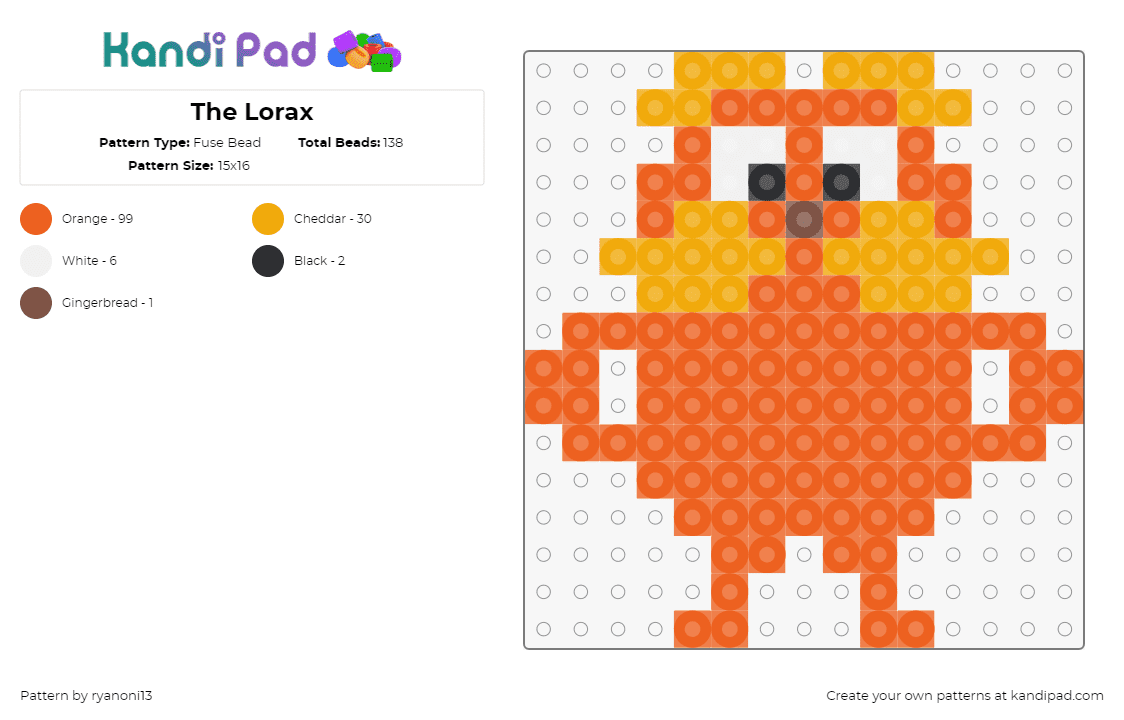 The Lorax - Fuse Bead Pattern by ryanoni13 on Kandi Pad - lorax,dr seuss,character,story,movie,cartoon,orange