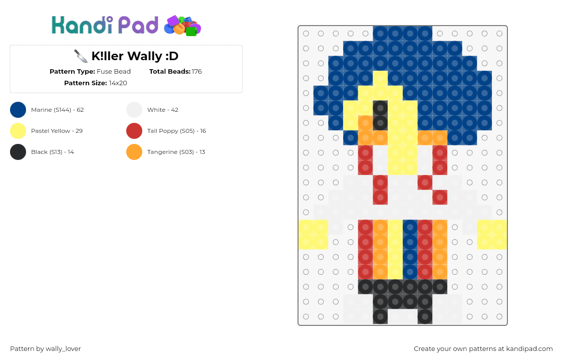 🔪 K!ller Wally :D - Fuse Bead Pattern by wally_lover on Kandi Pad - wally darling,welcome home,character,chibi,animation,tv show,yellow,blue,red