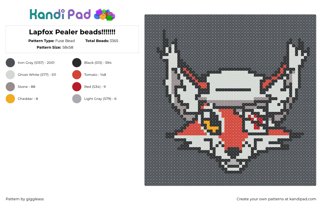 Lapfox Pealer beads!!!!!!! - Fuse Bead Pattern by giggleass on Kandi Pad - lapfox,label,music,logo,gray,red