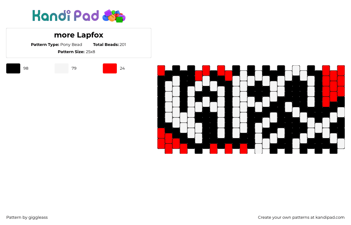 more Lapfox - Pony Bead Pattern by giggleass on Kandi Pad - lapfox,logo,label,music,cuff,white,black,red