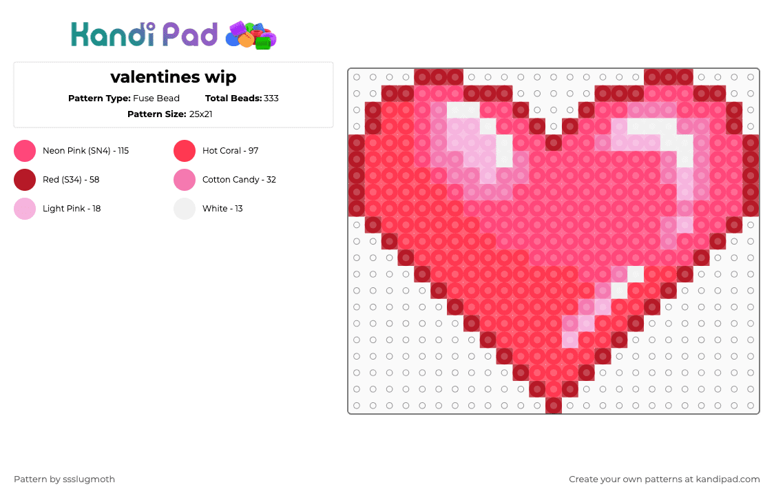 valentines wip - Fuse Bead Pattern by ssslugmoth on Kandi Pad - red