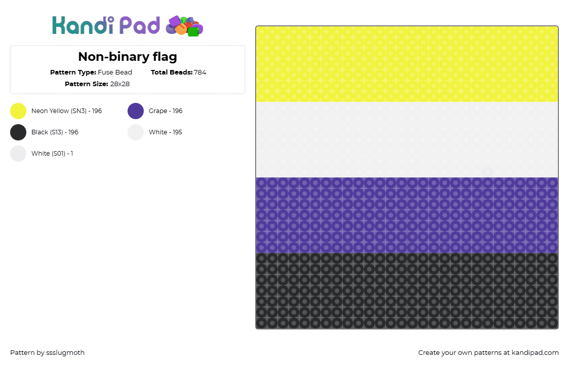 Non-binary flag - Fuse Bead Pattern by ssslugmoth on Kandi Pad - nonbinary,pride,flag,stripes,yellow,purple