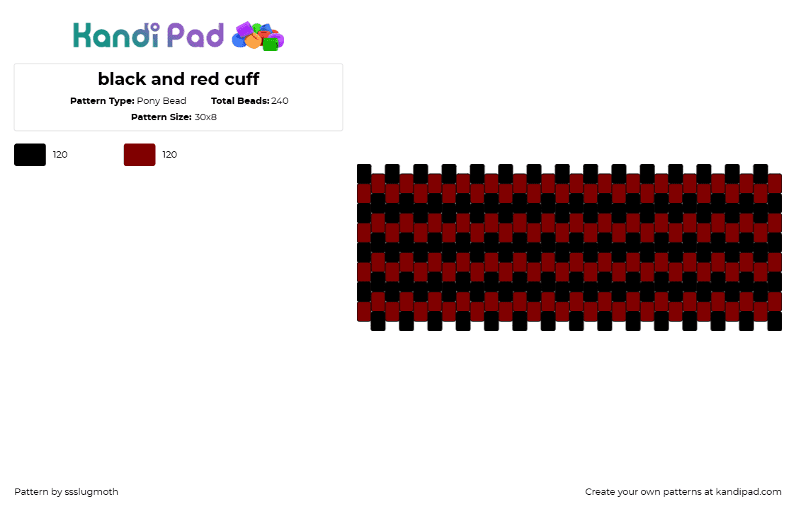 black and red cuff - Pony Bead Pattern by ssslugmoth on Kandi Pad - horizontal,stripes,dark,cuff,red,black