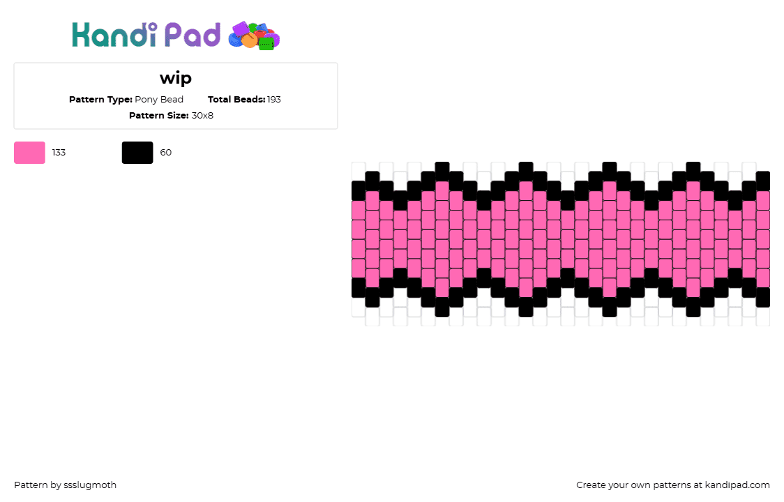 wip - Pony Bead Pattern by ssslugmoth on Kandi Pad - zigzag,geometric,cuff,pink