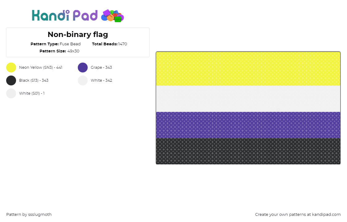 Non-binary flag - Fuse Bead Pattern by ssslugmoth on Kandi Pad - nonbinary,pride,flag,stripes,yellow,purple