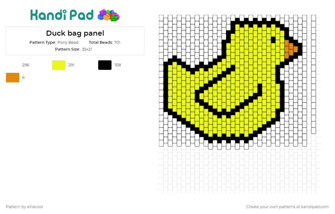 Duck bag panel - Pony Bead Pattern by elliecool on Kandi Pad - duck,animals,bag