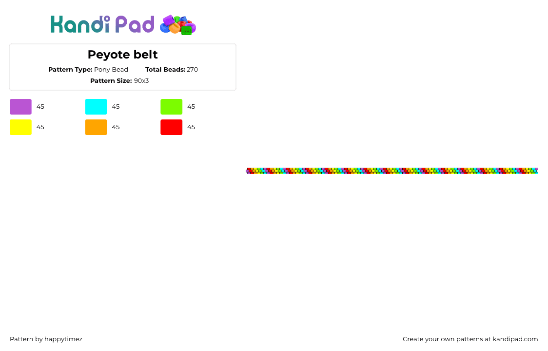 Peyote belt - Pony Bead Pattern by happytimez on Kandi Pad - diagonal,stripes,rainbow,colorful,belt,clothing