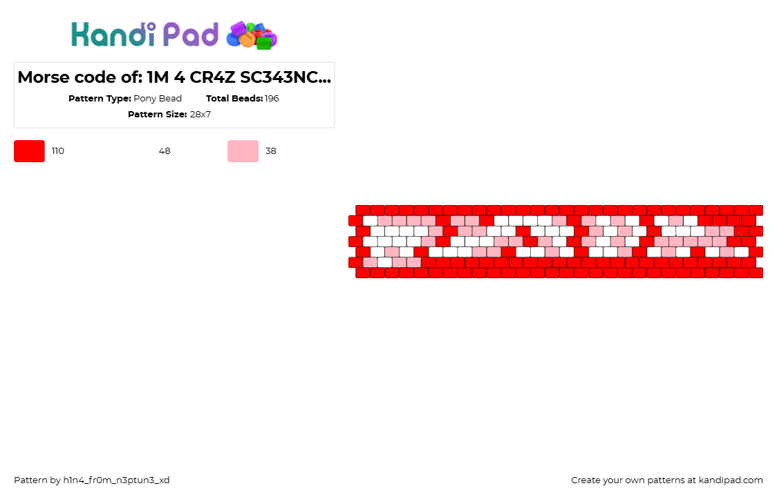 Morse code of: 1M 4 CR4Z SC343NC0R3 FURRY - Pony Bead Pattern by h1n4_fr0m_n3ptun3_xd on Kandi Pad - morse code,cuff,red