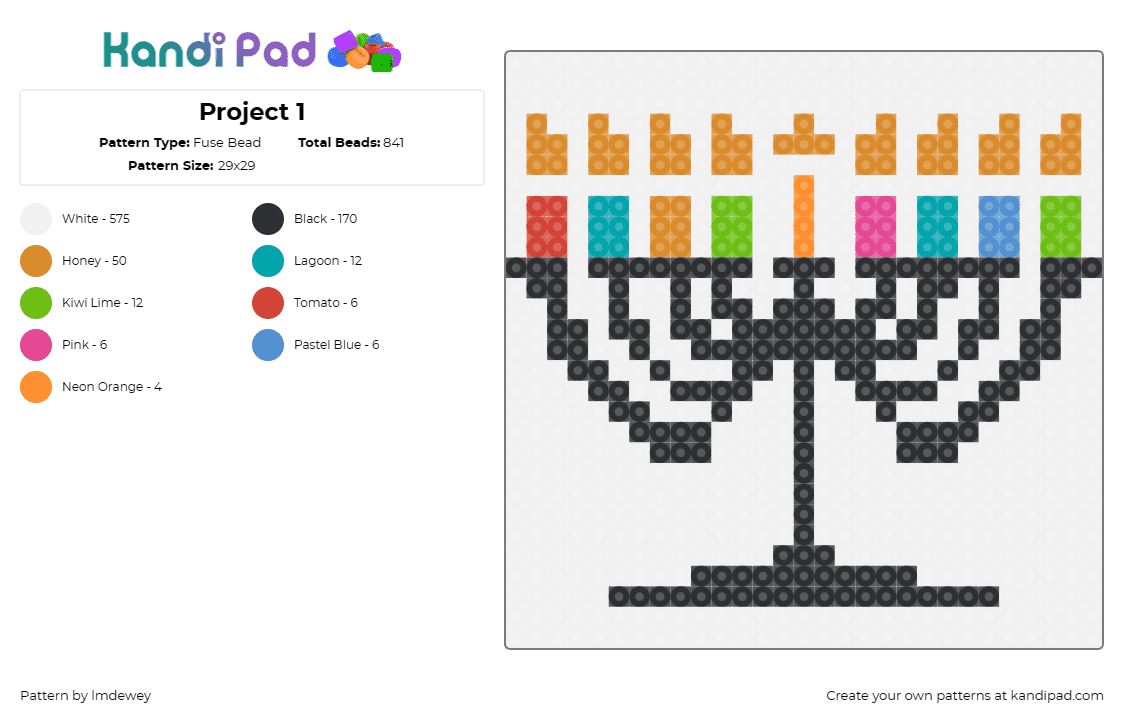 Project 1 - Fuse Bead Pattern by lmdewey on Kandi Pad - menorah,chanuka,hanukkah
