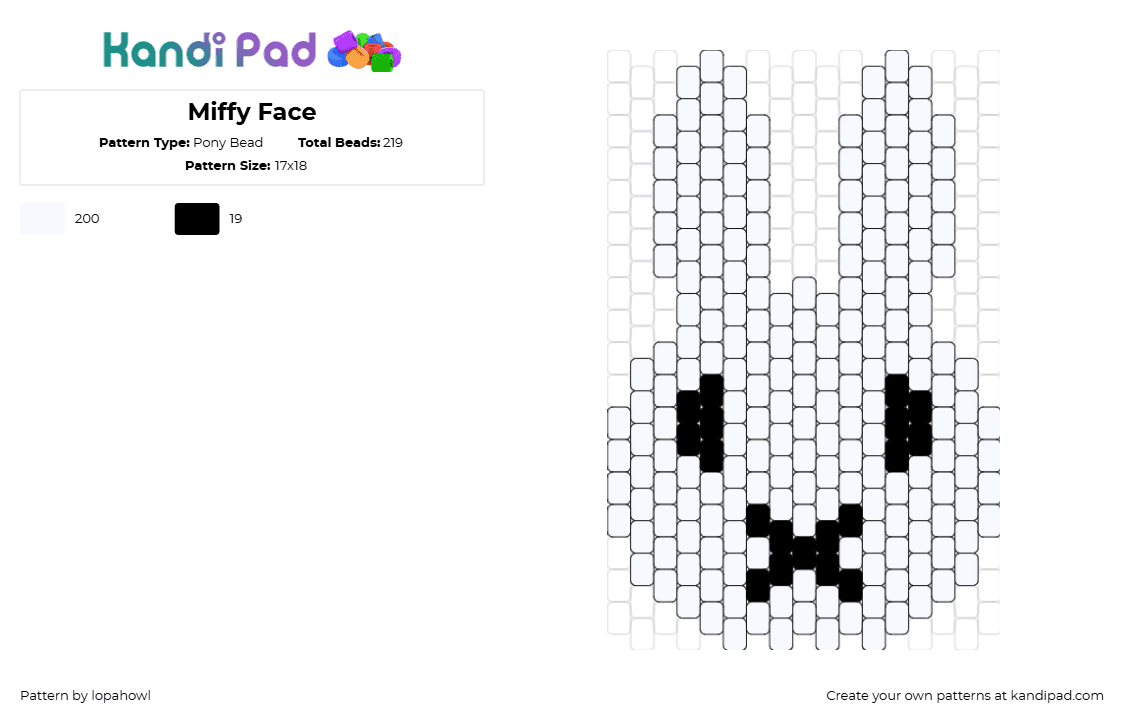 Miffy Face - Pony Bead Pattern by lopahowl on Kandi Pad - miffy,bunny,character,book,children,head,ears,white