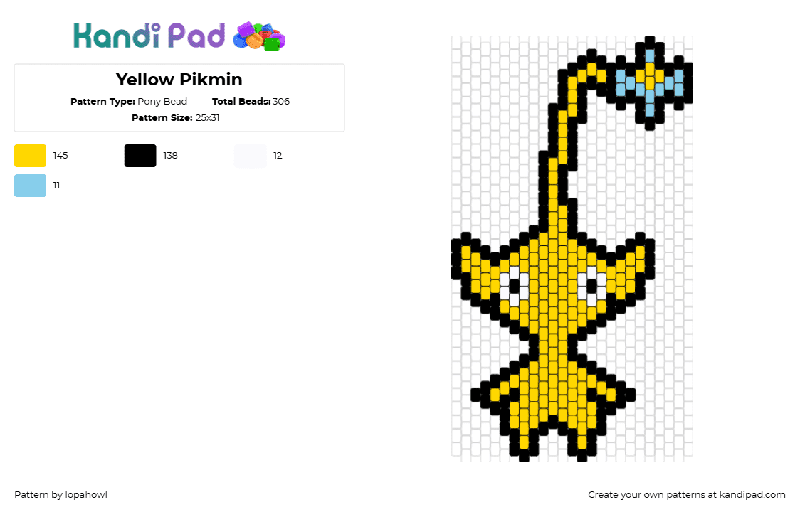 Yellow Pikmin - Pony Bead Pattern by lopahowl on Kandi Pad - pikmin,character,video game,keychain,yellow