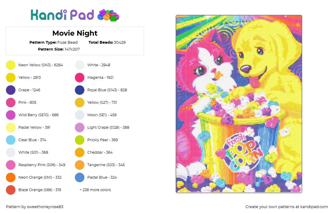 Movie Night - Fuse Bead Pattern by sweethoneyrose83 on Kandi Pad - yellow,light blue,purple,colorful