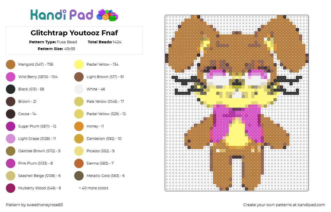 Glitchtrap Youtooz Fnaf - Fuse Bead Pattern by sweethoneyrose83 on Kandi Pad - glitchtrap,fnaf,five nights at freddys,youtooz,character,horror,video game,yellow,tan