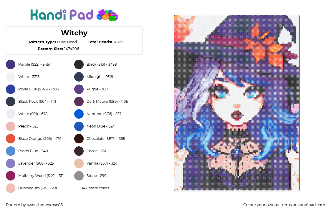 Witchy - Fuse Bead Pattern by sweethoneyrose83 on Kandi Pad - 