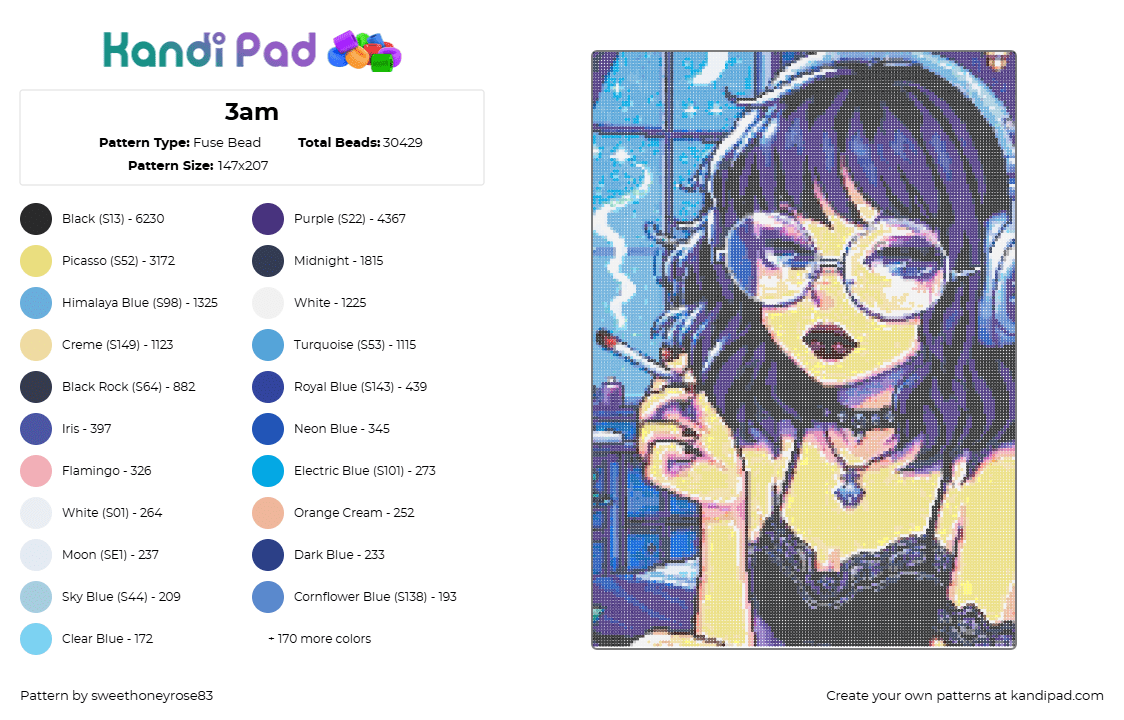 3am - Fuse Bead Pattern by sweethoneyrose83 on Kandi Pad - black,green,purple,pink,colorful