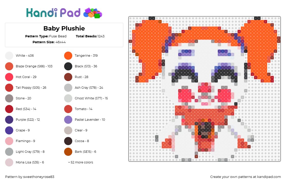 Baby Plushie - Fuse Bead Pattern by sweethoneyrose83 on Kandi Pad - baby,fnaf,five nights at freddys,character,horror,video game,orange,white