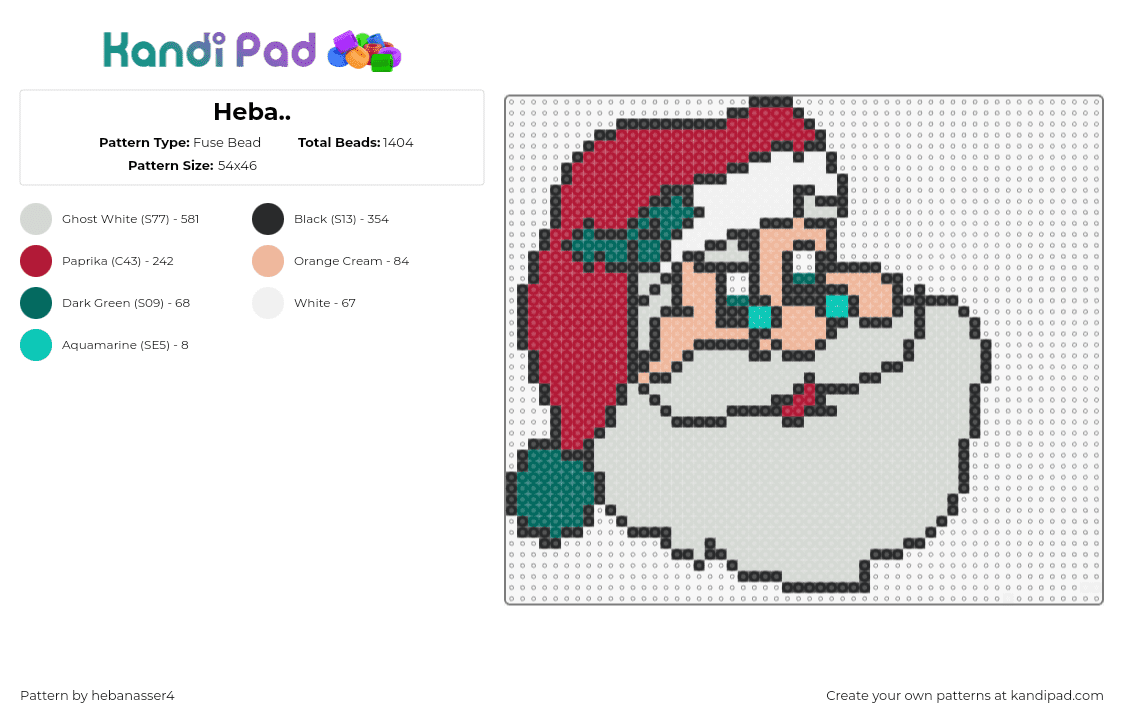 Heba.. - Fuse Bead Pattern by hebanasser4 on Kandi Pad - santa claus,christmas,beard,holiday,kris kringle,red,gray,green