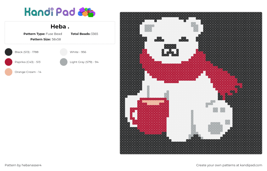 Heba . - Fuse Bead Pattern by hebanasser4 on Kandi Pad - polar bear,coca cola,scarf,mug,winter,animal,bear,white,red