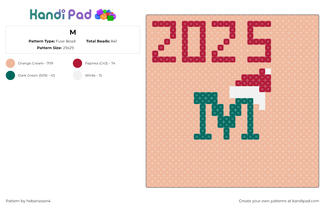 M - Fuse Bead Pattern by hebanasser4 on Kandi Pad - m,2025,text,christmas,panel,red,green