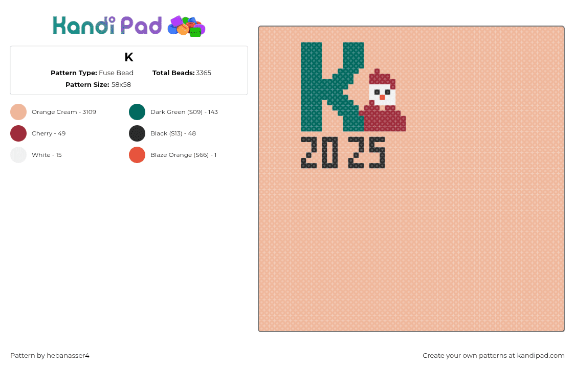 K - Fuse Bead Pattern by hebanasser4 on Kandi Pad - k,snowman,letter,text,festive,christmas,sign,red,green