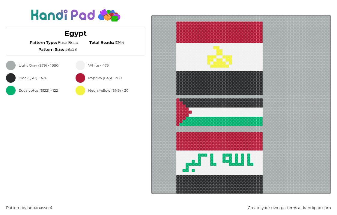 Egypt - Fuse Bead Pattern by hebanasser4 on Kandi Pad - egypt,flags,country,red,white,black