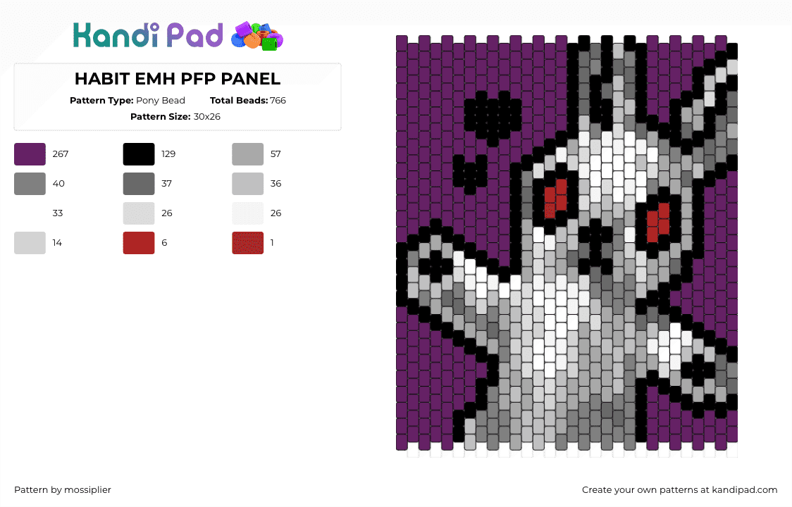 HABIT EMH PFP PANEL - Pony Bead Pattern by mossiplier on Kandi Pad - habit,emd,everyman haybrid,slender man,bunny,panel,horror,spooky,creepy,tv show,purple,gray