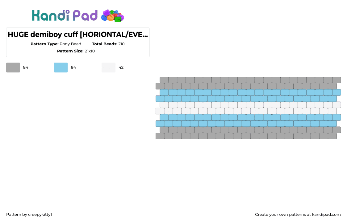 HUGE demiboy cuff [HORIONTAL/EVEN STITCH PEYOTE] - Pony Bead Pattern by creepykitty1 on Kandi Pad - demiboy,pride,beige,light blue