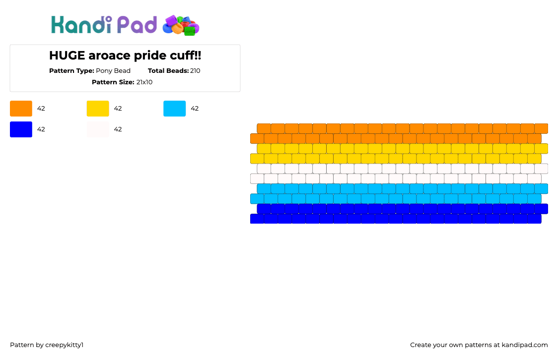 HUGE aroace pride cuff!! - Pony Bead Pattern by creepykitty1 on Kandi Pad - aroace,pride,orange,yellow,light blue,purple