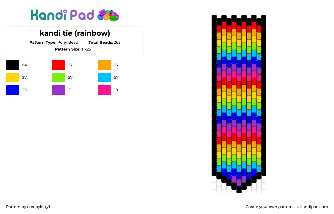 kandi tie (rainbow) - Pony Bead Pattern by creepykitty1 on Kandi Pad - necktie,clothing,colorful,rainbow,red,orange,green