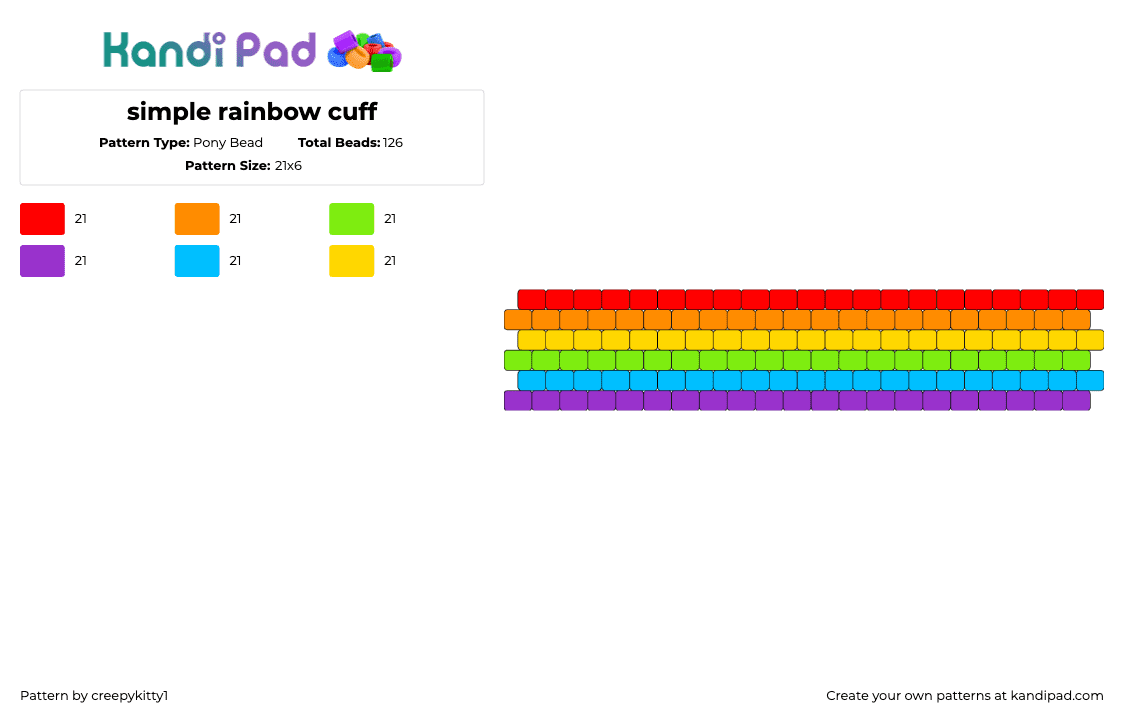 simple rainbow cuff - Pony Bead Pattern by creepykitty1 on Kandi Pad - rainbow,horizontal,simple,cuff