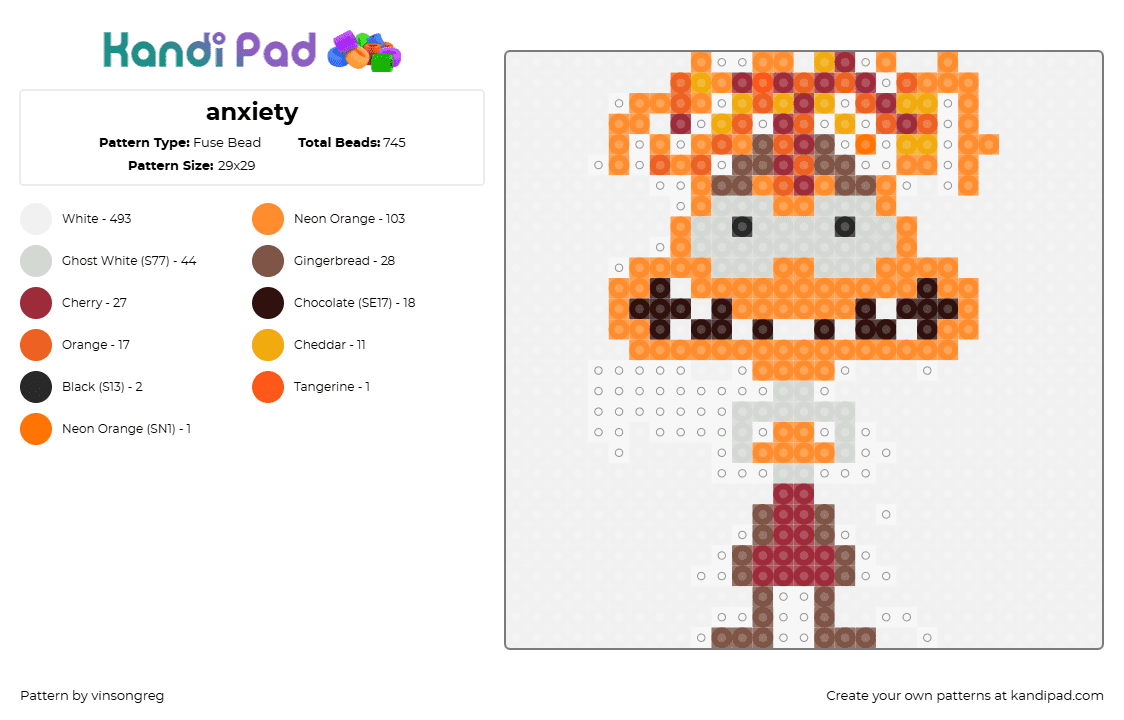 anxiety - Fuse Bead Pattern by vinsongreg on Kandi Pad - anxiety,inside out,character,movie,animation,orange