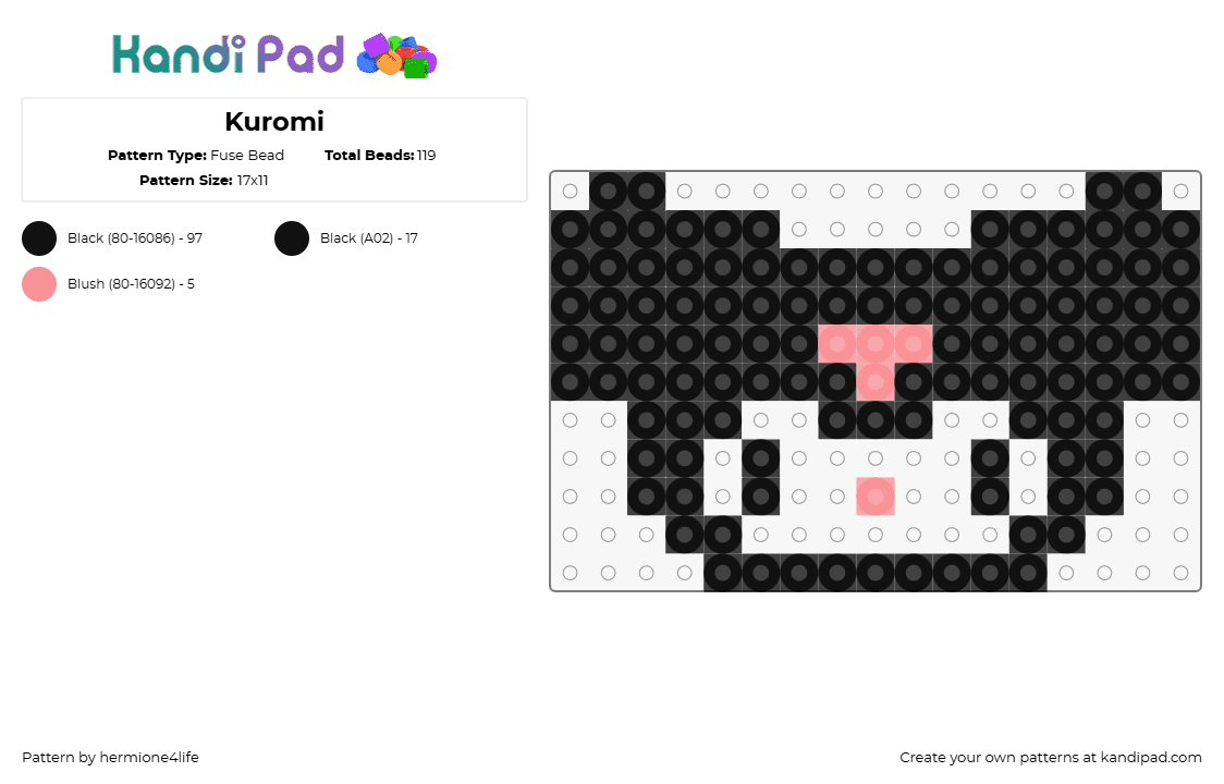 Kuromi - Fuse Bead Pattern by hermione4life on Kandi Pad - kuromi,sanrio,kawaii,character,head,black