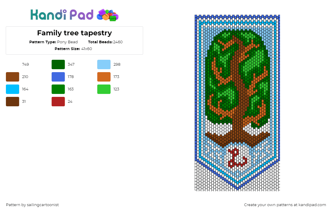 Family tree tapestry - Pony Bead Pattern by sailingcartoonist on Kandi Pad - tree,banner,tapestry,nature,family,crest,brown,green,light blue