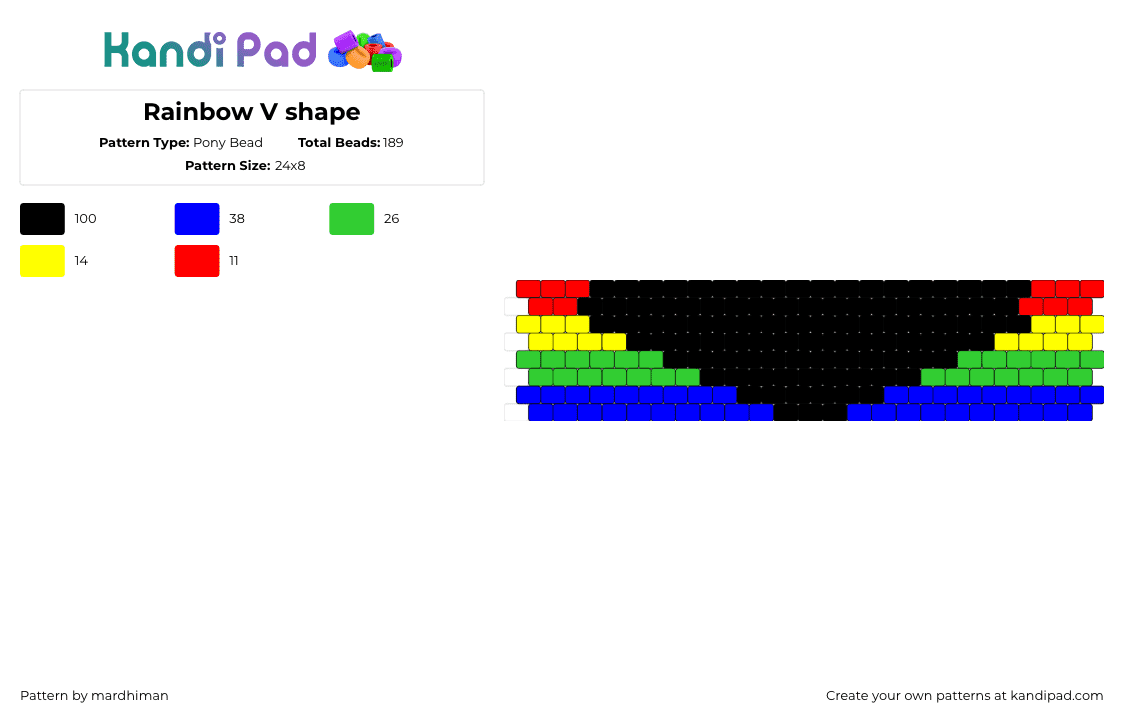 Rainbow V shape - Pony Bead Pattern by mardhiman on Kandi Pad - horizontal,stripes,colorful,hole,cuff,black