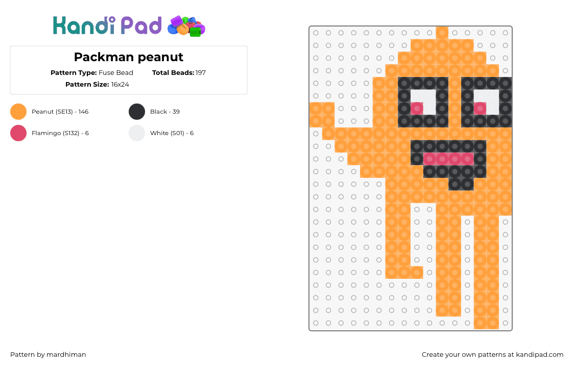 Packman peanut - Fuse Bead Pattern by mardhiman on Kandi Pad - pacman,ghost,arcade,orange