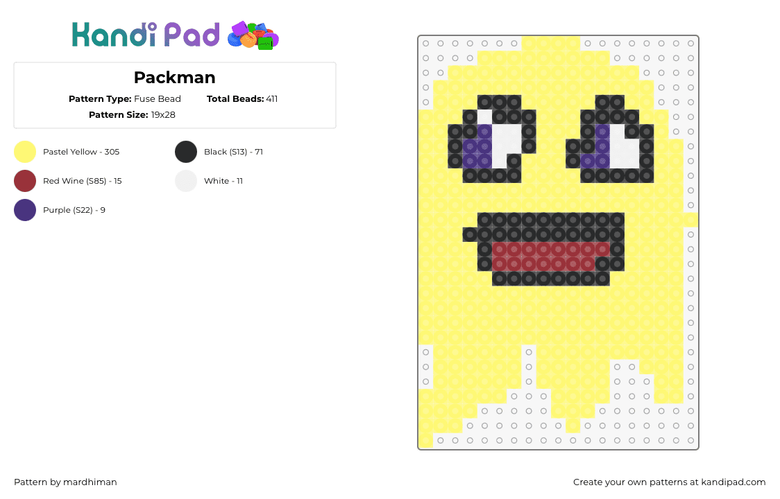 Packman - Fuse Bead Pattern by mardhiman on Kandi Pad - pacman,ghost,mashup,yellow