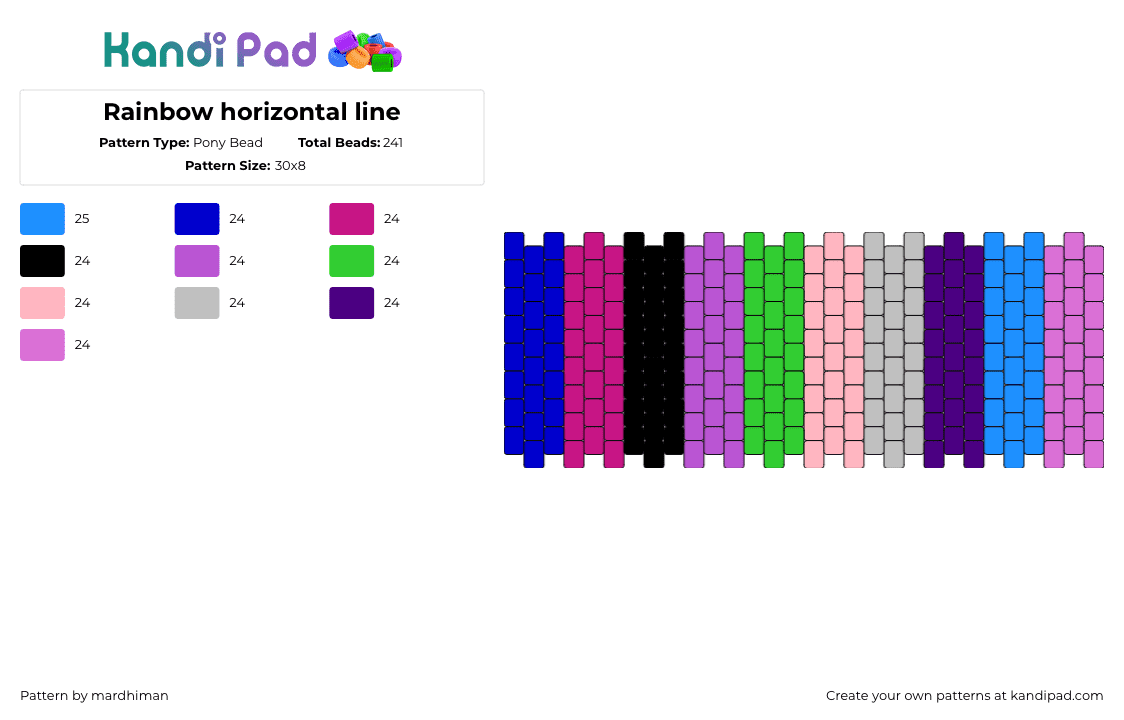 Rainbow horizontal line - Pony Bead Pattern by mardhiman on Kandi Pad - colorful,vertical,stripes,random,pink,purple