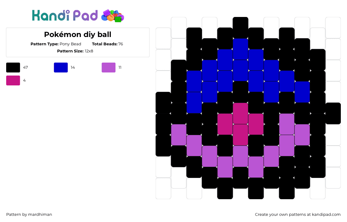 Pokémon diy ball - Pony Bead Pattern by mardhiman on Kandi Pad - diy ball,pokeball,pokemon,gaming,blue,purple,black