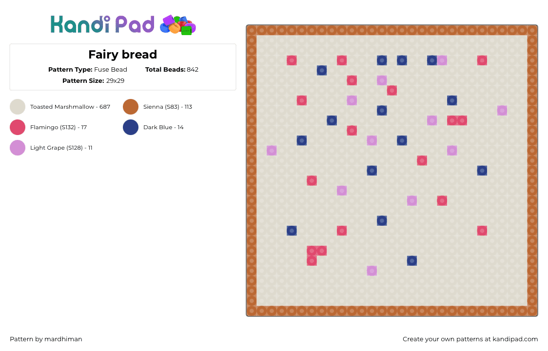 Fairy bread - Fuse Bead Pattern by mardhiman on Kandi Pad - fairy bread,sprinkles,food,colorful,pastel,panel,beige
