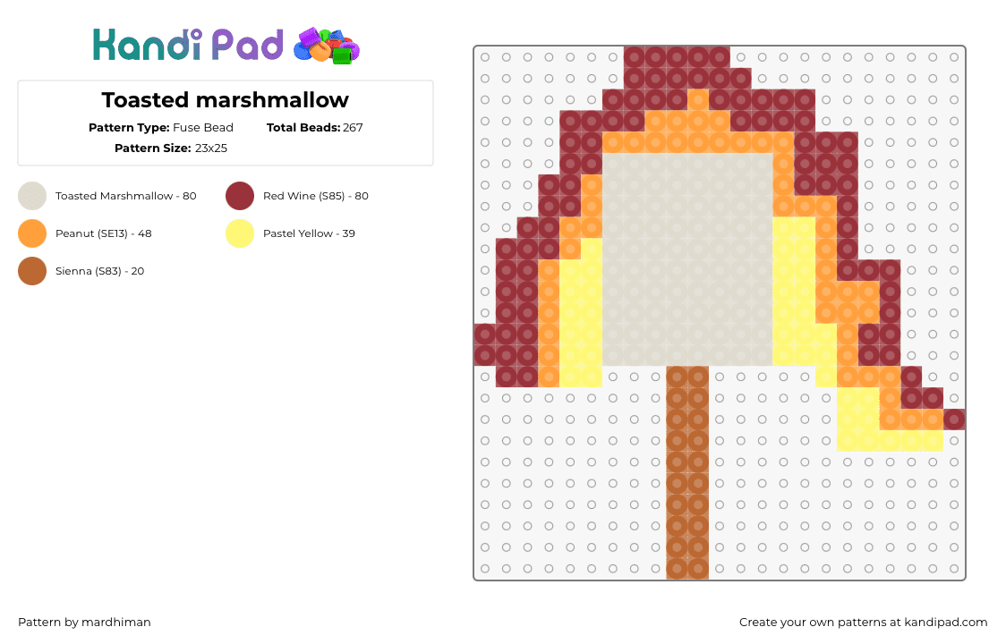 Toasted marshmallow - Fuse Bead Pattern by mardhiman on Kandi Pad - marshmallow,fire,stick,camping,toast,beige,orange,red