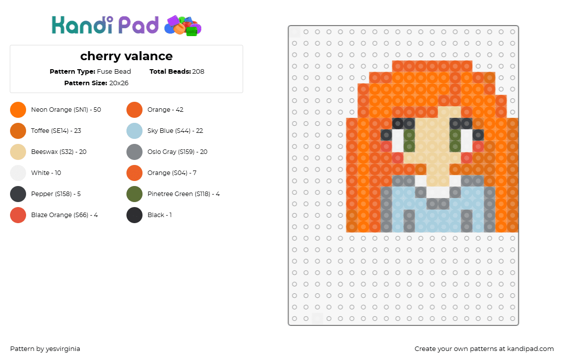 cherry valance - Fuse Bead Pattern by yesvirginia on Kandi Pad - sherri valance,cherry,outsiders,character,movie,orange,light blue